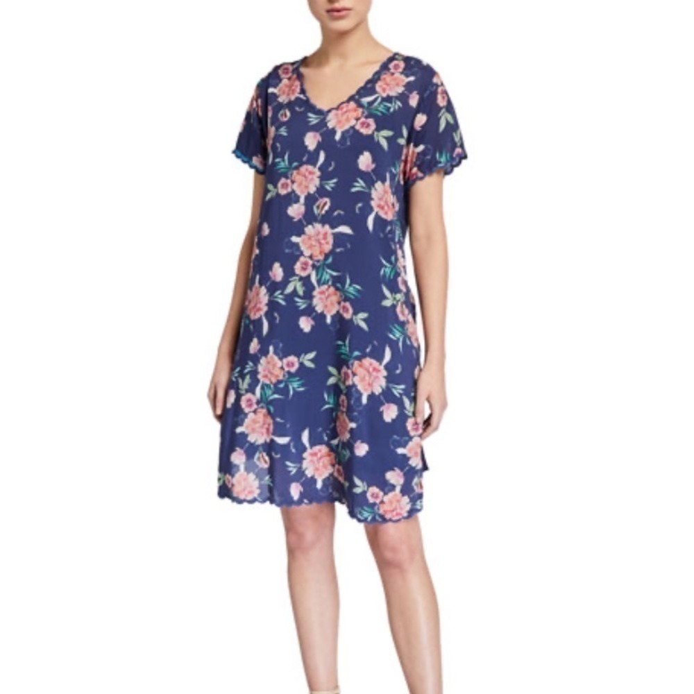NWT JOHNNY WAS Zado Floral Scallop Trim Dress Small